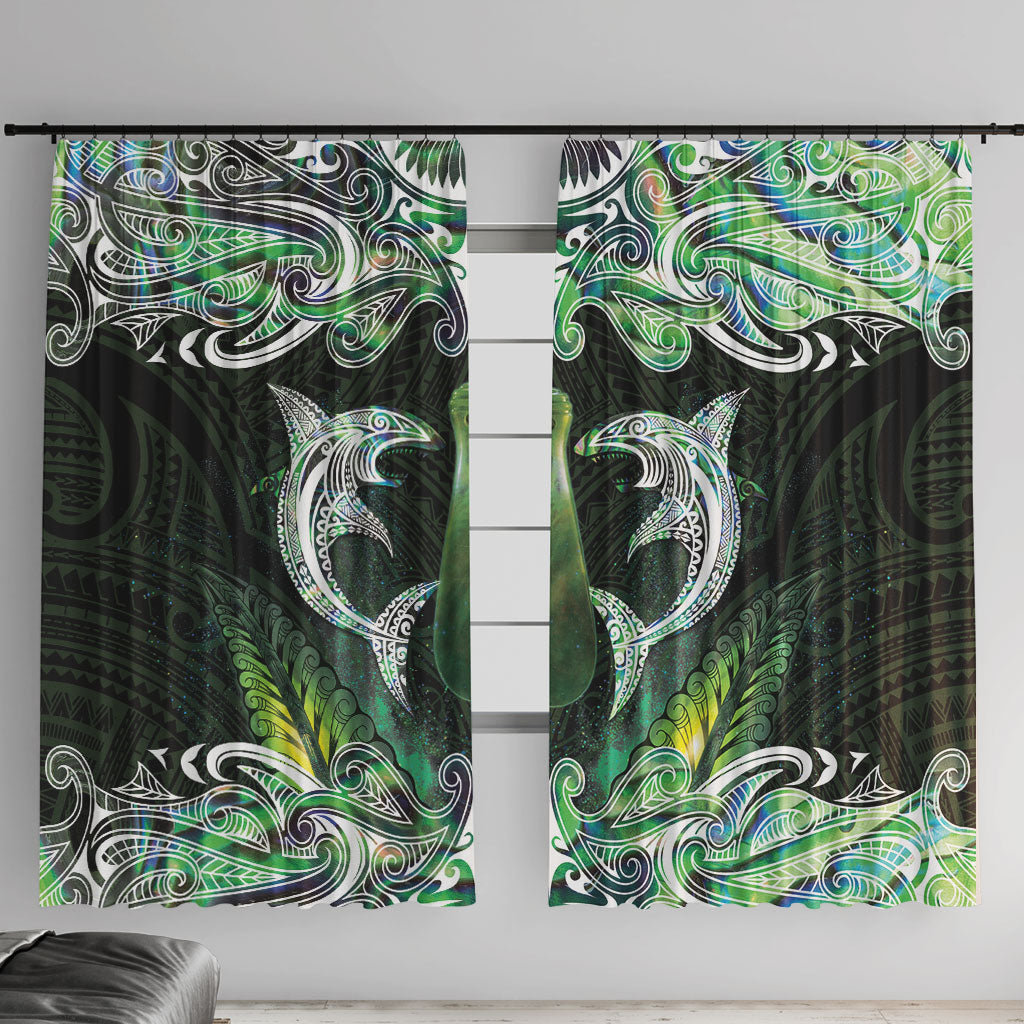 New Zealand Mere Pounamu Weapon Window Curtain Aotearoa Mango Paua Shell Maori Pattern LT22 With Hooks Green - Polynesian Pride