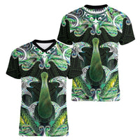 New Zealand Mere Pounamu Weapon Women V-Neck T-Shirt Aotearoa Mango Paua Shell Maori Pattern LT22 - Polynesian Pride