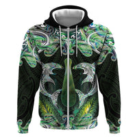 New Zealand Mere Pounamu Weapon Zip Hoodie Aotearoa Mango Paua Shell Maori Pattern LT22 Zip Hoodie Green - Polynesian Pride