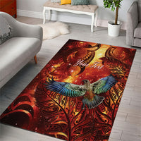 New Zealand Kea Bird Matariki Personalised Area Rug Silver Fern Maori Pattern