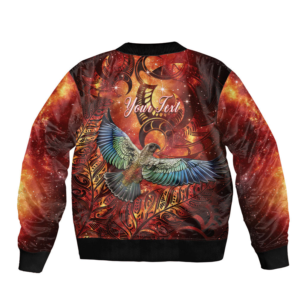 New Zealand Kea Bird Matariki Personalised Bomber Jacket Silver Fern Maori Pattern