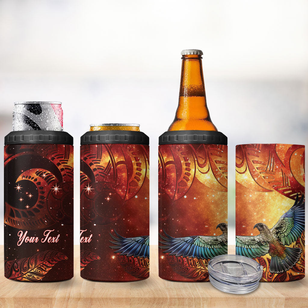 New Zealand Kea Bird Matariki Personalised 4 in 1 Can Cooler Tumbler Silver Fern Maori Pattern LT22 - Polynesian Pride