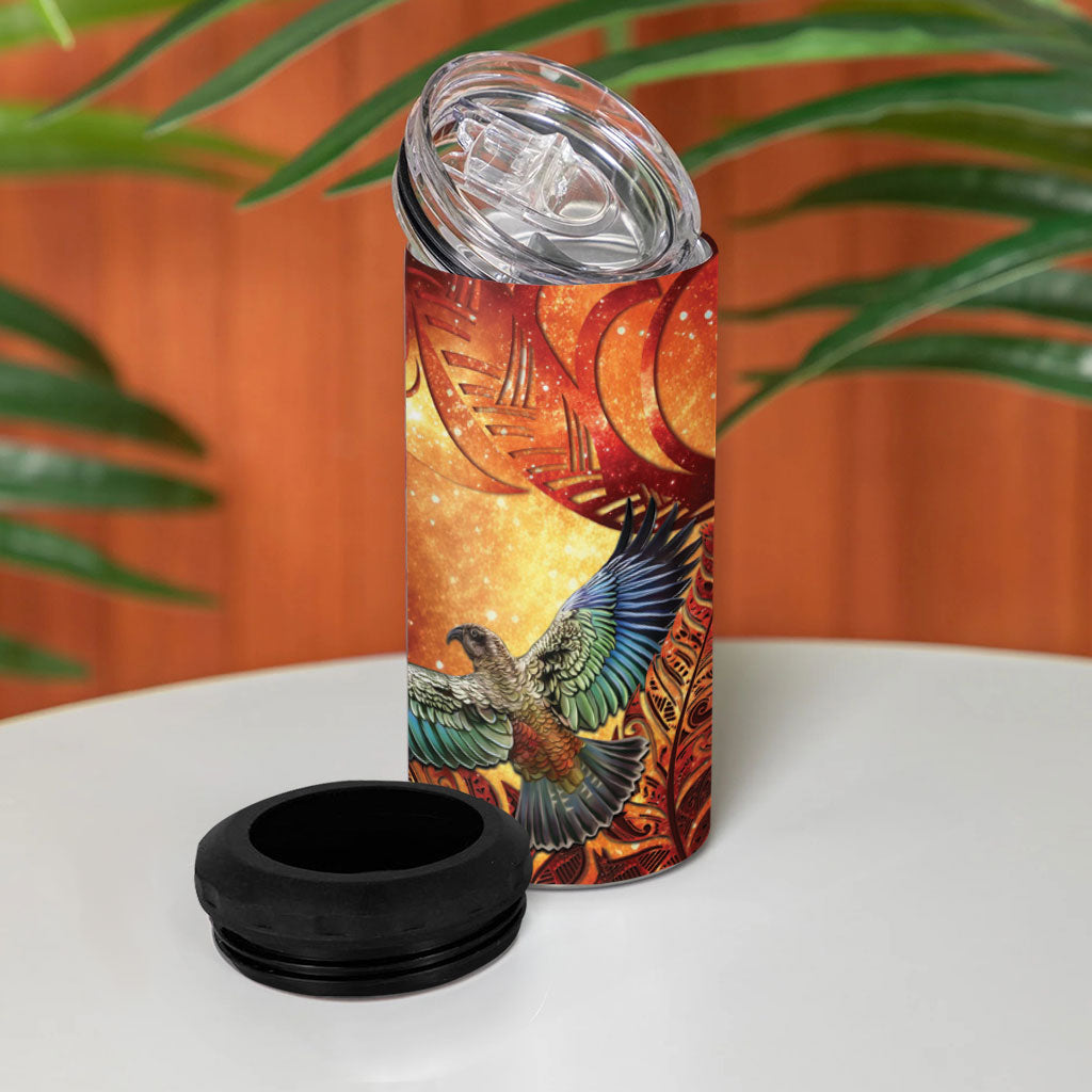 New Zealand Kea Bird Matariki Personalised 4 in 1 Can Cooler Tumbler Silver Fern Maori Pattern LT22 - Polynesian Pride