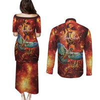 New Zealand Kea Bird Matariki Personalised Couples Matching Puletasi and Long Sleeve Button Shirt Silver Fern Maori Pattern LT22 - Polynesian Pride