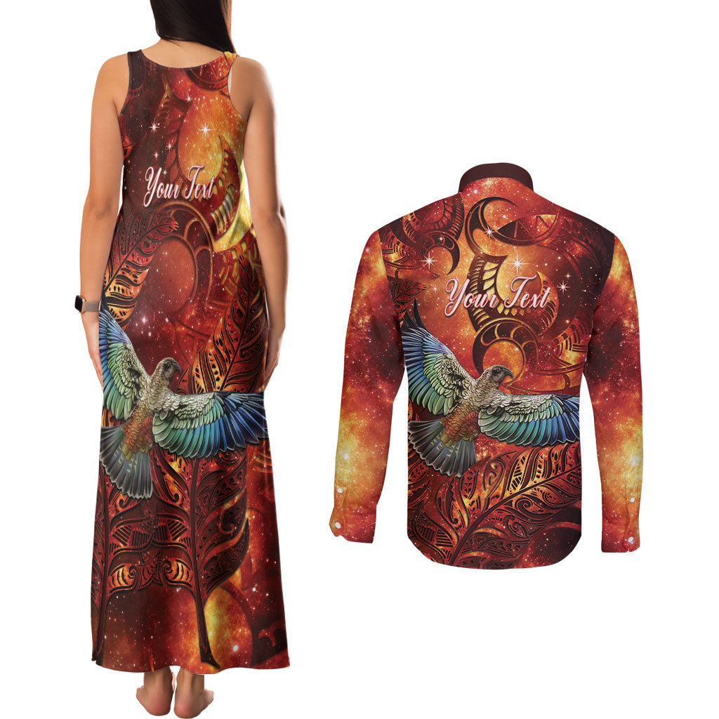 New Zealand Kea Bird Matariki Personalised Couples Matching Tank Maxi Dress and Long Sleeve Button Shirt Silver Fern Maori Pattern LT22 - Polynesian Pride