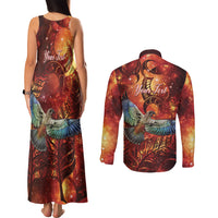 New Zealand Kea Bird Matariki Personalised Couples Matching Tank Maxi Dress and Long Sleeve Button Shirt Silver Fern Maori Pattern LT22 - Polynesian Pride