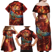 New Zealand Kea Bird Matariki Personalised Family Matching Off Shoulder Maxi Dress and Hawaiian Shirt Silver Fern Maori Pattern LT22 - Polynesian Pride