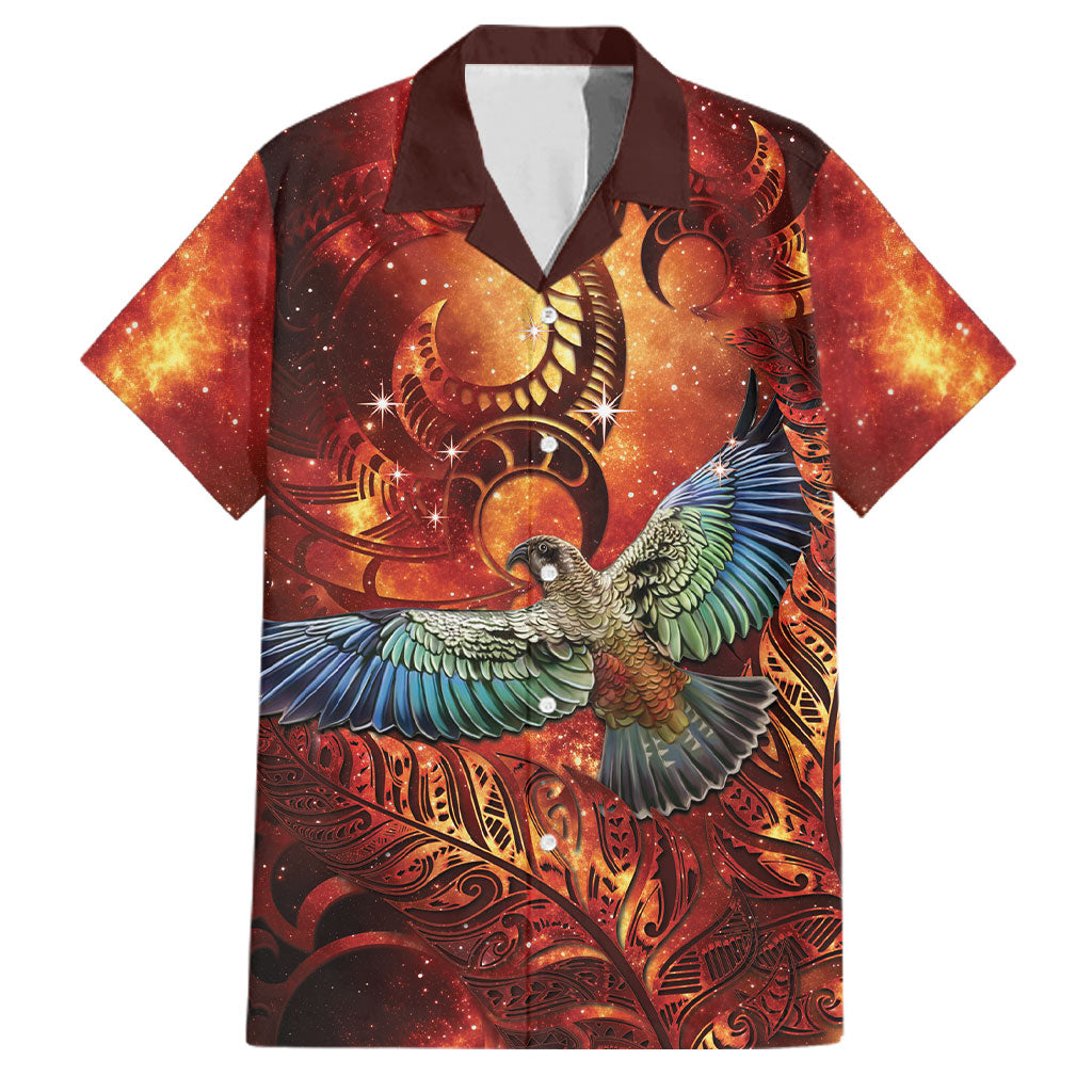 New Zealand Kea Bird Matariki Personalised Family Matching Off Shoulder Maxi Dress and Hawaiian Shirt Silver Fern Maori Pattern LT22 Dad's Shirt - Short Sleeve Orange - Polynesian Pride