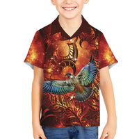 New Zealand Kea Bird Matariki Personalised Family Matching Off Shoulder Short Dress and Hawaiian Shirt Silver Fern Maori Pattern LT22 Son's Shirt Orange - Polynesian Pride