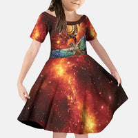 New Zealand Kea Bird Matariki Personalised Family Matching Summer Maxi Dress and Hawaiian Shirt Silver Fern Maori Pattern LT22 Daughter's Dress Orange - Polynesian Pride
