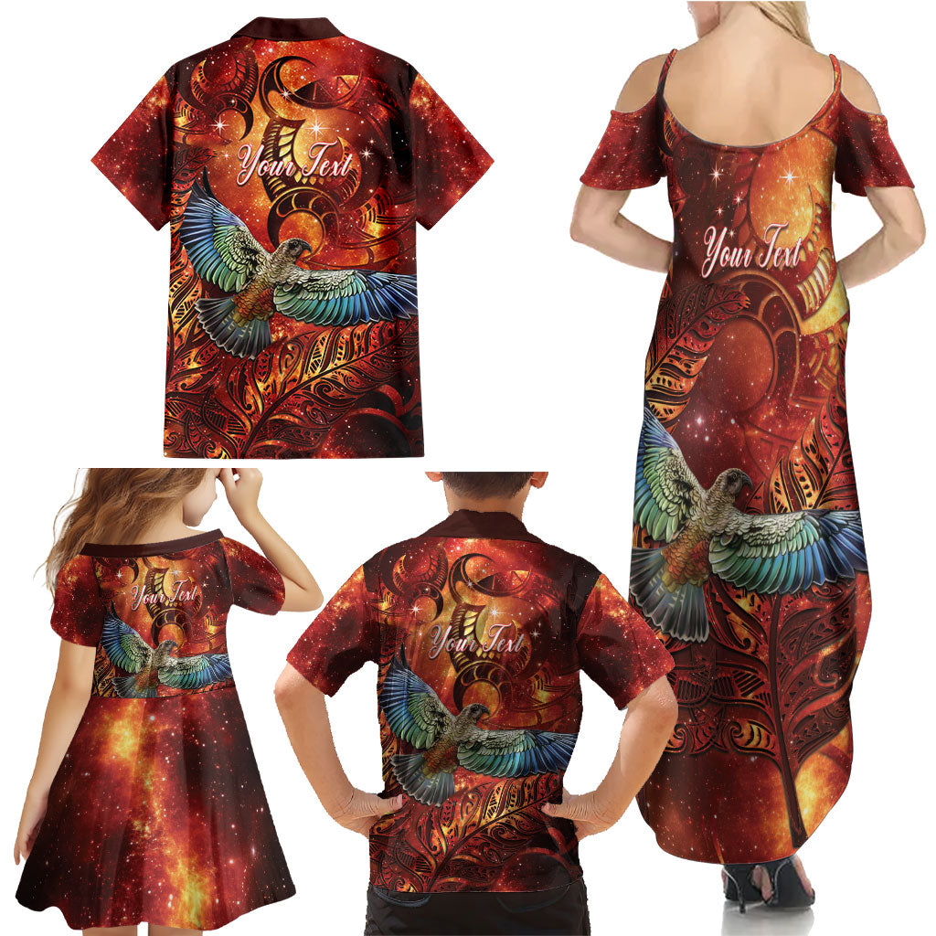New Zealand Kea Bird Matariki Personalised Family Matching Summer Maxi Dress and Hawaiian Shirt Silver Fern Maori Pattern LT22 - Polynesian Pride