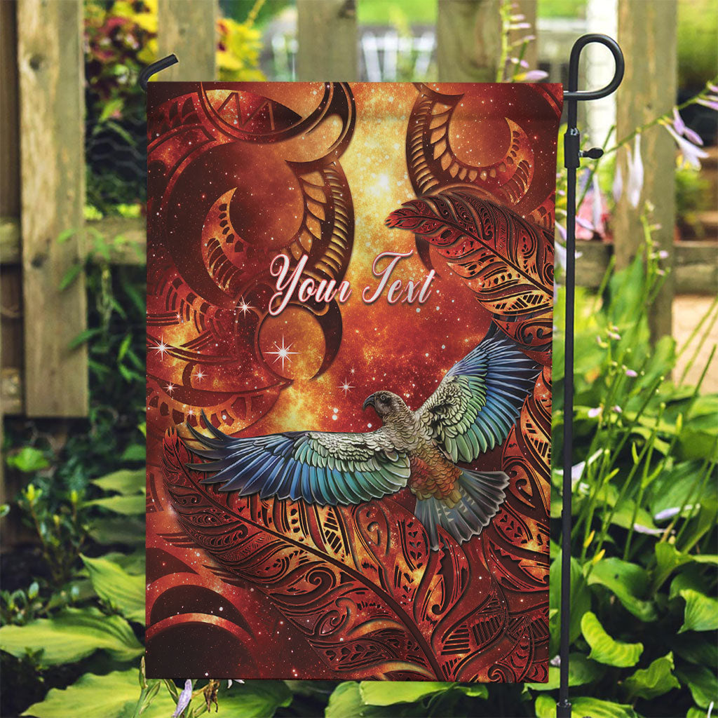 New Zealand Kea Bird Matariki Personalised Garden Flag Silver Fern Maori Pattern LT22 Garden Flag Orange - Polynesian Pride