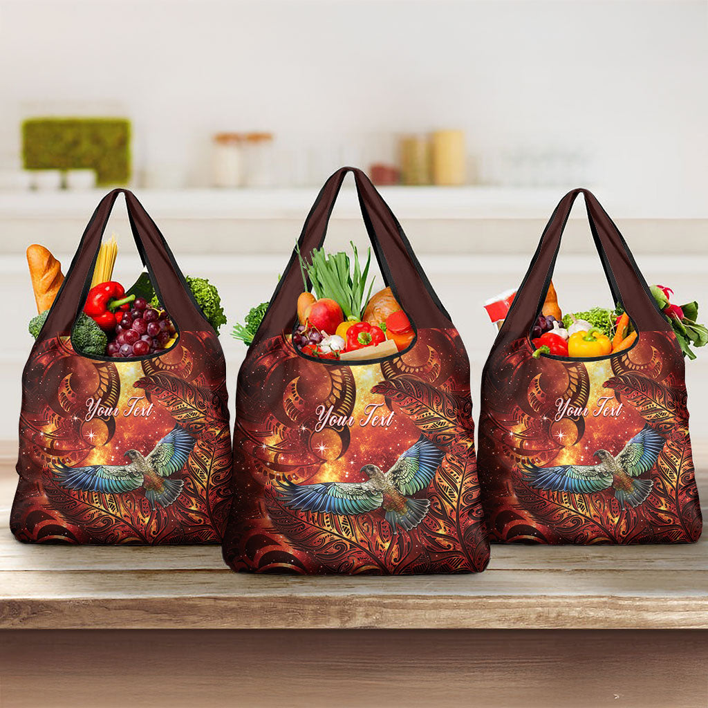 New Zealand Kea Bird Matariki Personalised Grocery Bag Silver Fern Maori Pattern LT22 3-pack One Size Orange - Polynesian Pride