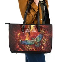 New Zealand Kea Bird Matariki Personalised Leather Tote Bag Silver Fern Maori Pattern
