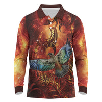 New Zealand Kea Bird Matariki Personalised Long Sleeve Polo Shirt Silver Fern Maori Pattern