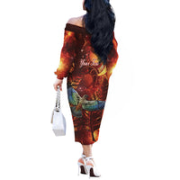 New Zealand Kea Bird Matariki Personalised Off The Shoulder Long Sleeve Dress Silver Fern Maori Pattern LT22 - Polynesian Pride