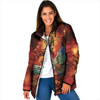 New Zealand Kea Bird Matariki Personalised Padded Jacket Silver Fern Maori Pattern LT22 Women Orange - Polynesian Pride