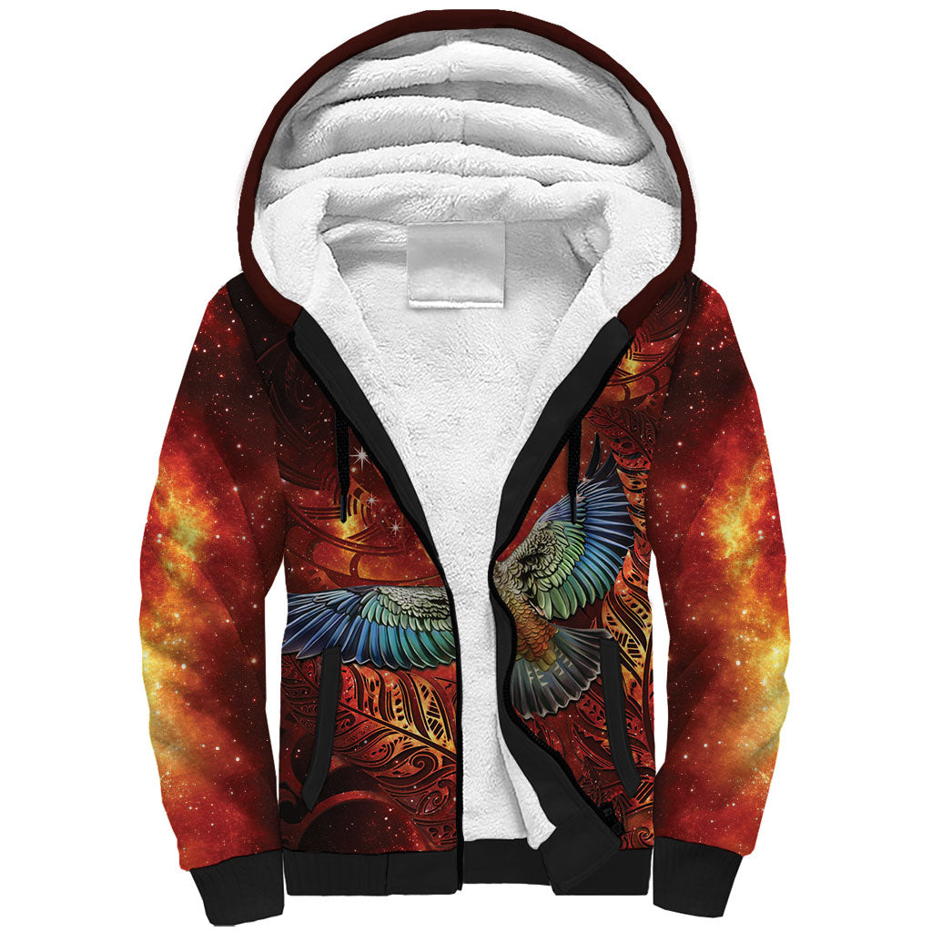 New Zealand Kea Bird Matariki Personalised Sherpa Hoodie Silver Fern Maori Pattern LT22 Unisex Orange - Polynesian Pride