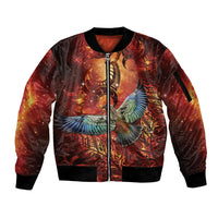 New Zealand Kea Bird Matariki Personalised Sleeve Zip Bomber Jacket Silver Fern Maori Pattern