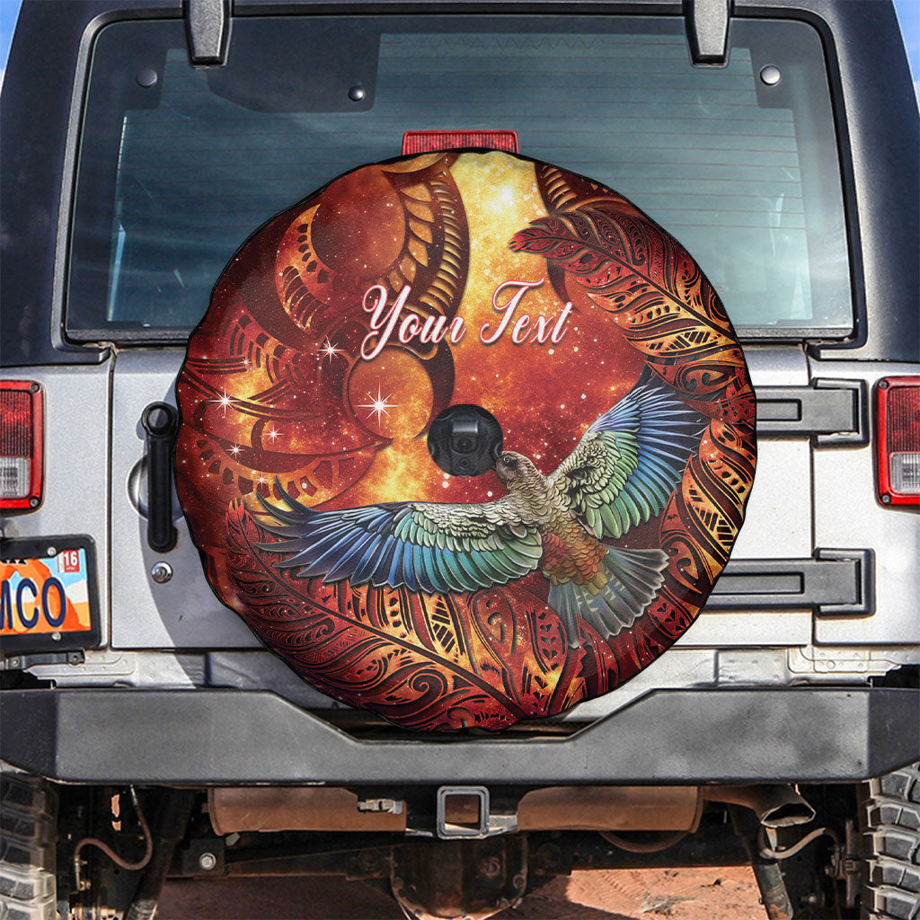 New Zealand Kea Bird Matariki Personalised Spare Tire Cover Silver Fern Maori Pattern