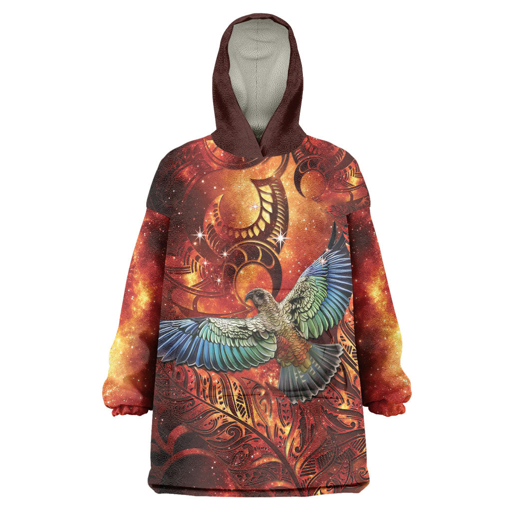 New Zealand Kea Bird Matariki Personalised Wearable Blanket Hoodie Silver Fern Maori Pattern LT22 One Size Orange - Polynesian Pride
