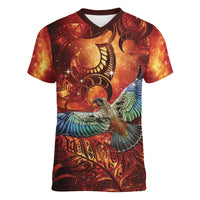 New Zealand Kea Bird Matariki Personalised Women V-Neck T-Shirt Silver Fern Maori Pattern LT22 Female Orange - Polynesian Pride