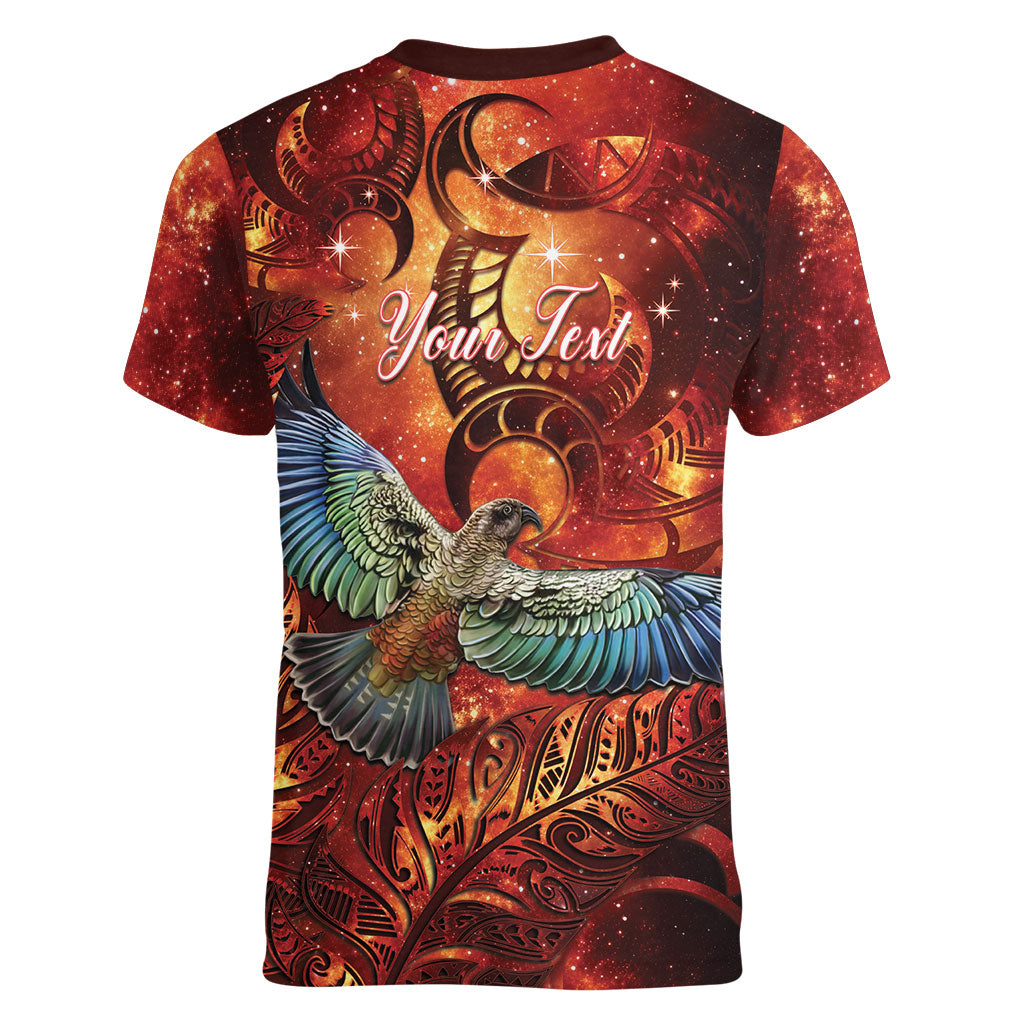 New Zealand Kea Bird Matariki Personalised Women V-Neck T-Shirt Silver Fern Maori Pattern LT22 - Polynesian Pride