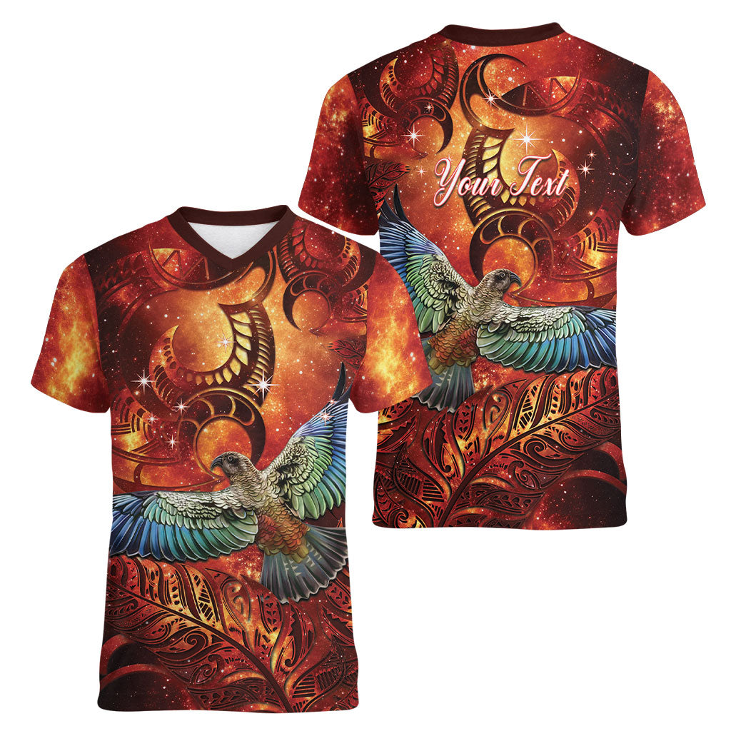 New Zealand Kea Bird Matariki Personalised Women V-Neck T-Shirt Silver Fern Maori Pattern LT22 - Polynesian Pride