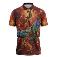 New Zealand Kea Bird Matariki Personalised Zipper Polo Shirt Silver Fern Maori Pattern LT22 Orange - Polynesian Pride