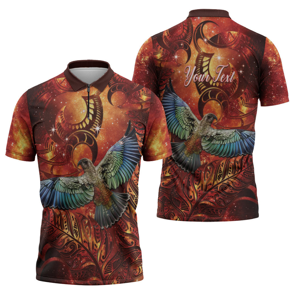 New Zealand Kea Bird Matariki Personalised Zipper Polo Shirt Silver Fern Maori Pattern LT22 - Polynesian Pride