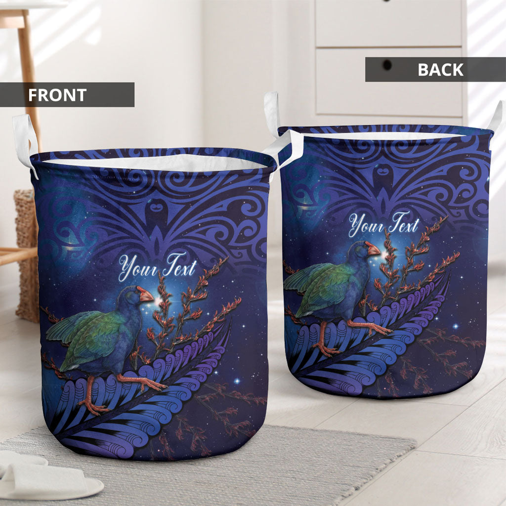 Takahe New Zealand Personalised Laundry Basket Harakeke Silver Fern Maori Pattern