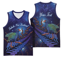 Takahe New Zealand Personalised Basketball Jersey Harakeke Silver Fern Maori Pattern