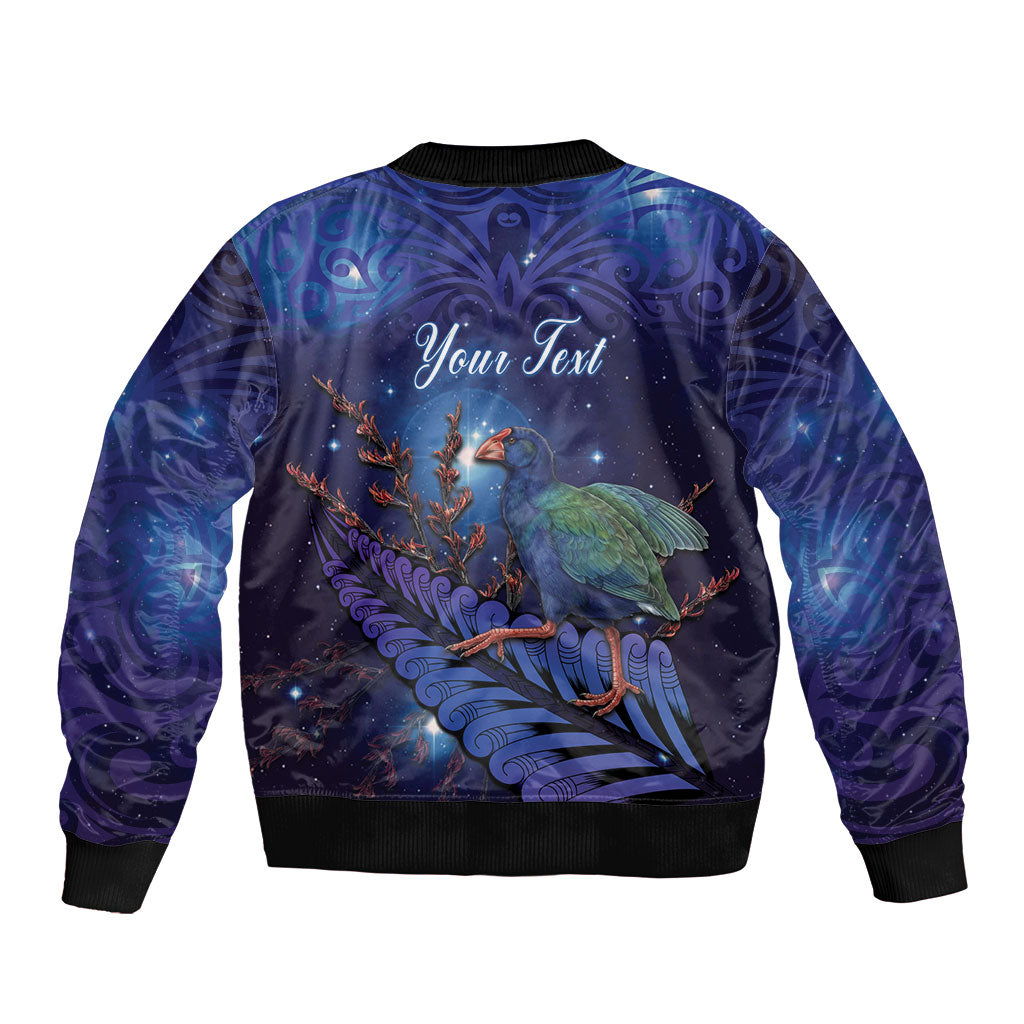 Takahe New Zealand Personalised Bomber Jacket Harakeke Silver Fern Maori Pattern