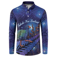 Takahe New Zealand Personalised Button Sweatshirt Harakeke Silver Fern Maori Pattern