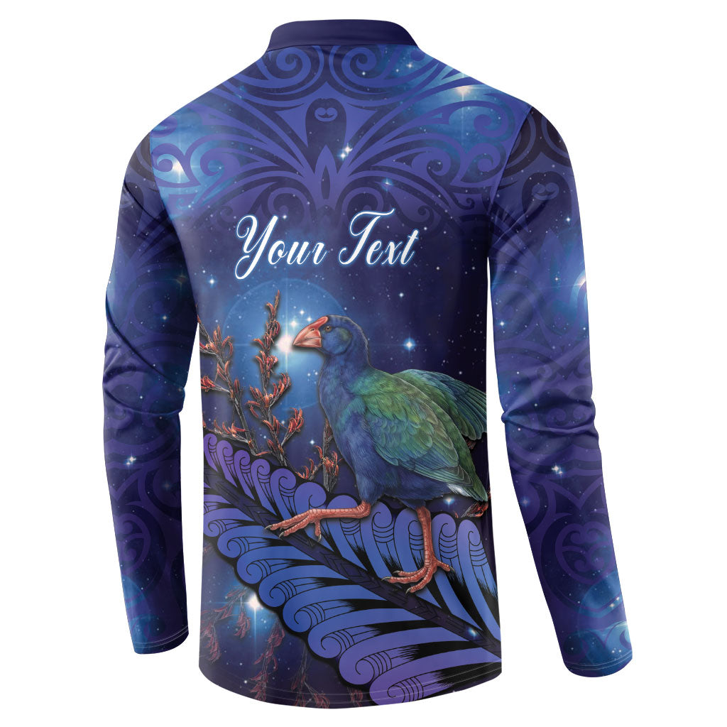 Takahe New Zealand Personalised Button Sweatshirt Harakeke Silver Fern Maori Pattern