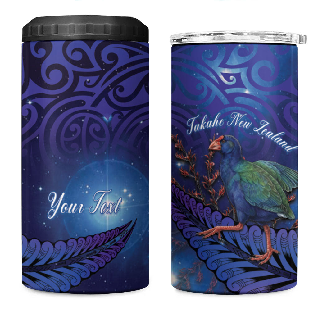 Takahe New Zealand Personalised 4 in 1 Can Cooler Tumbler Harakeke Silver Fern Maori Pattern