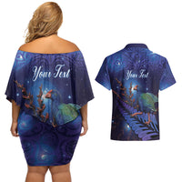 Takahe New Zealand Personalised Couples Matching Off Shoulder Short Dress and Hawaiian Shirt Harakeke Silver Fern Maori Pattern LT22 - Polynesian Pride