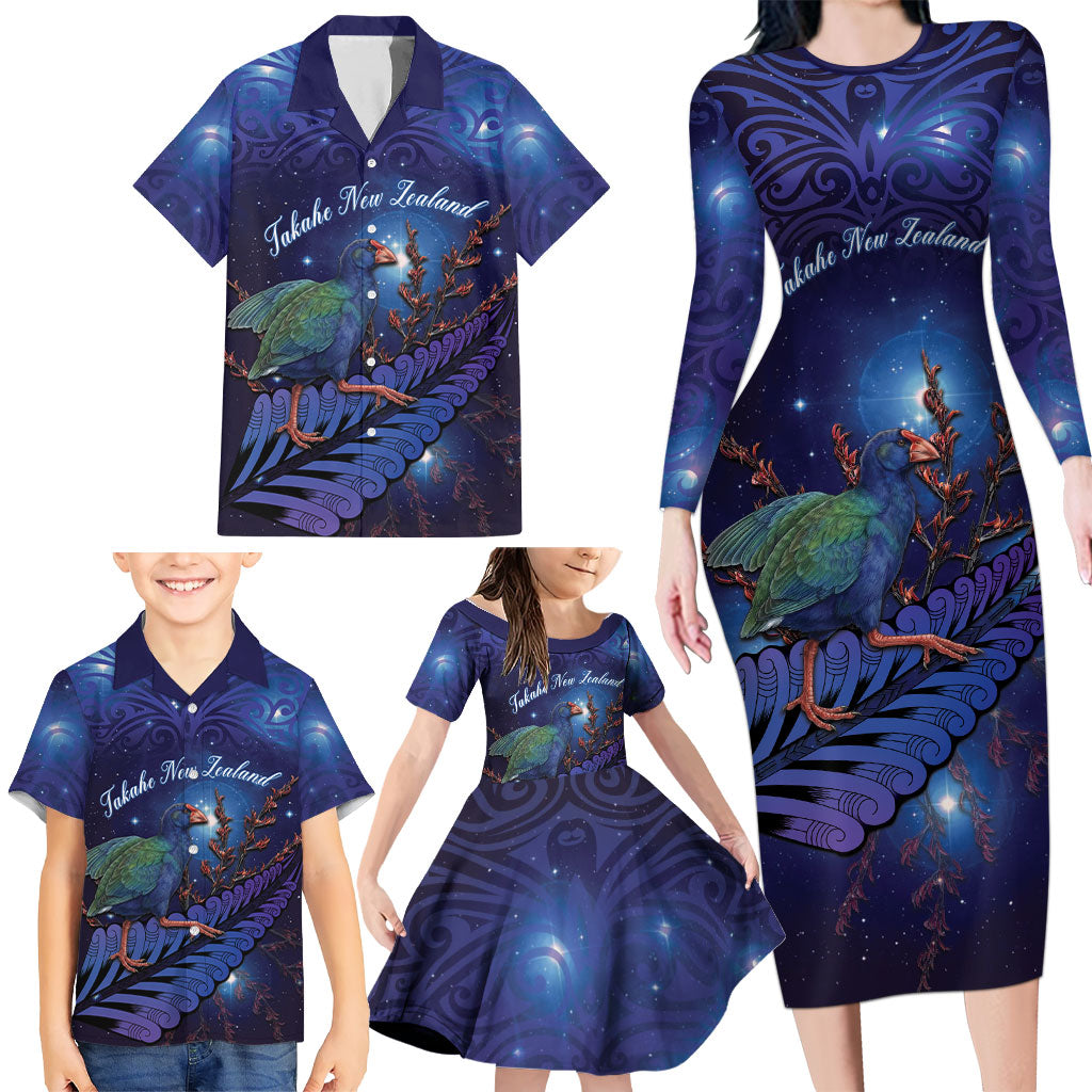Takahe New Zealand Personalised Family Matching Long Sleeve Bodycon Dress and Hawaiian Shirt Harakeke Silver Fern Maori Pattern LT22 - Polynesian Pride