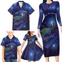 Takahe New Zealand Personalised Family Matching Long Sleeve Bodycon Dress and Hawaiian Shirt Harakeke Silver Fern Maori Pattern LT22 - Polynesian Pride