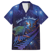 Takahe New Zealand Personalised Family Matching Mermaid Dress and Hawaiian Shirt Harakeke Silver Fern Maori Pattern LT22 Dad's Shirt - Short Sleeve Blue - Polynesian Pride