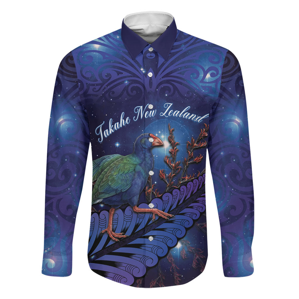 Takahe New Zealand Personalised Family Matching Mermaid Dress and Hawaiian Shirt Harakeke Silver Fern Maori Pattern LT22 Dad's Shirt - Long Sleeve Blue - Polynesian Pride