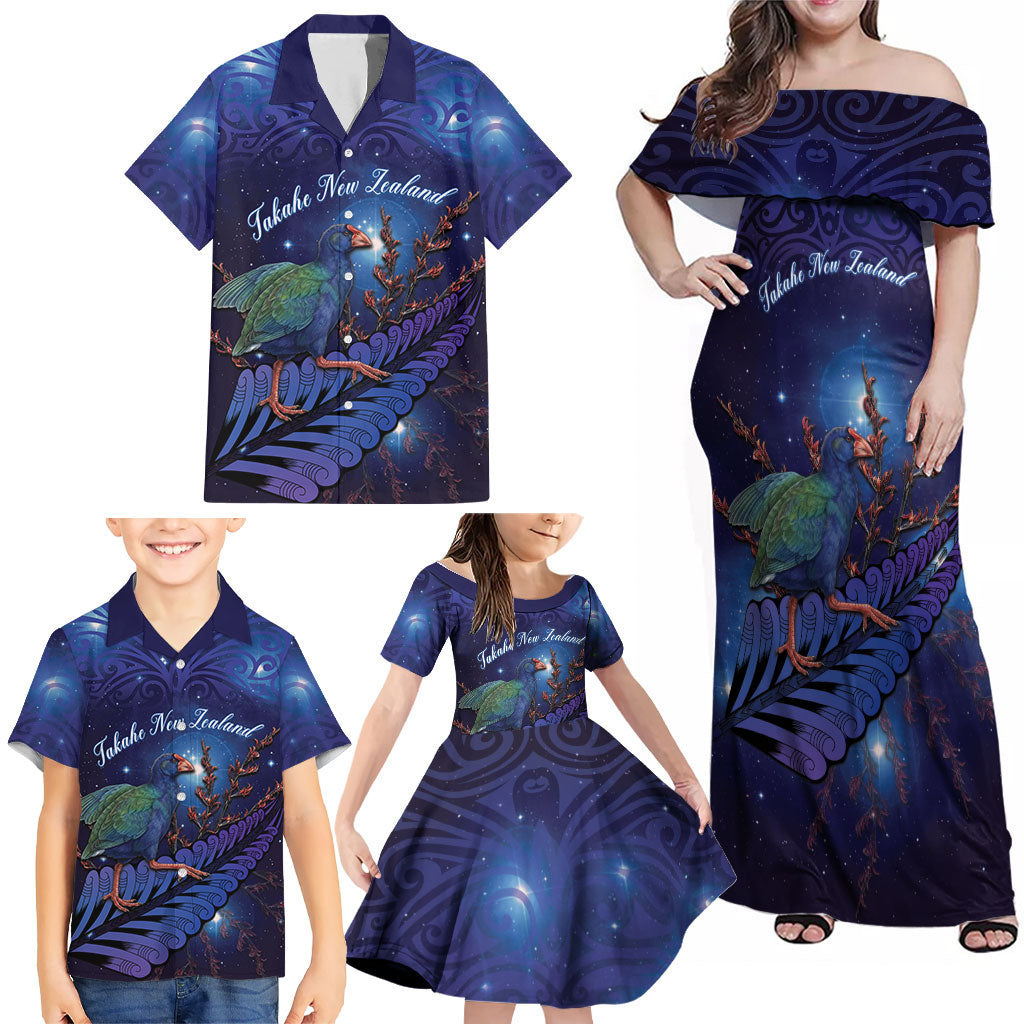 Takahe New Zealand Personalised Family Matching Off Shoulder Maxi Dress and Hawaiian Shirt Harakeke Silver Fern Maori Pattern LT22 - Polynesian Pride