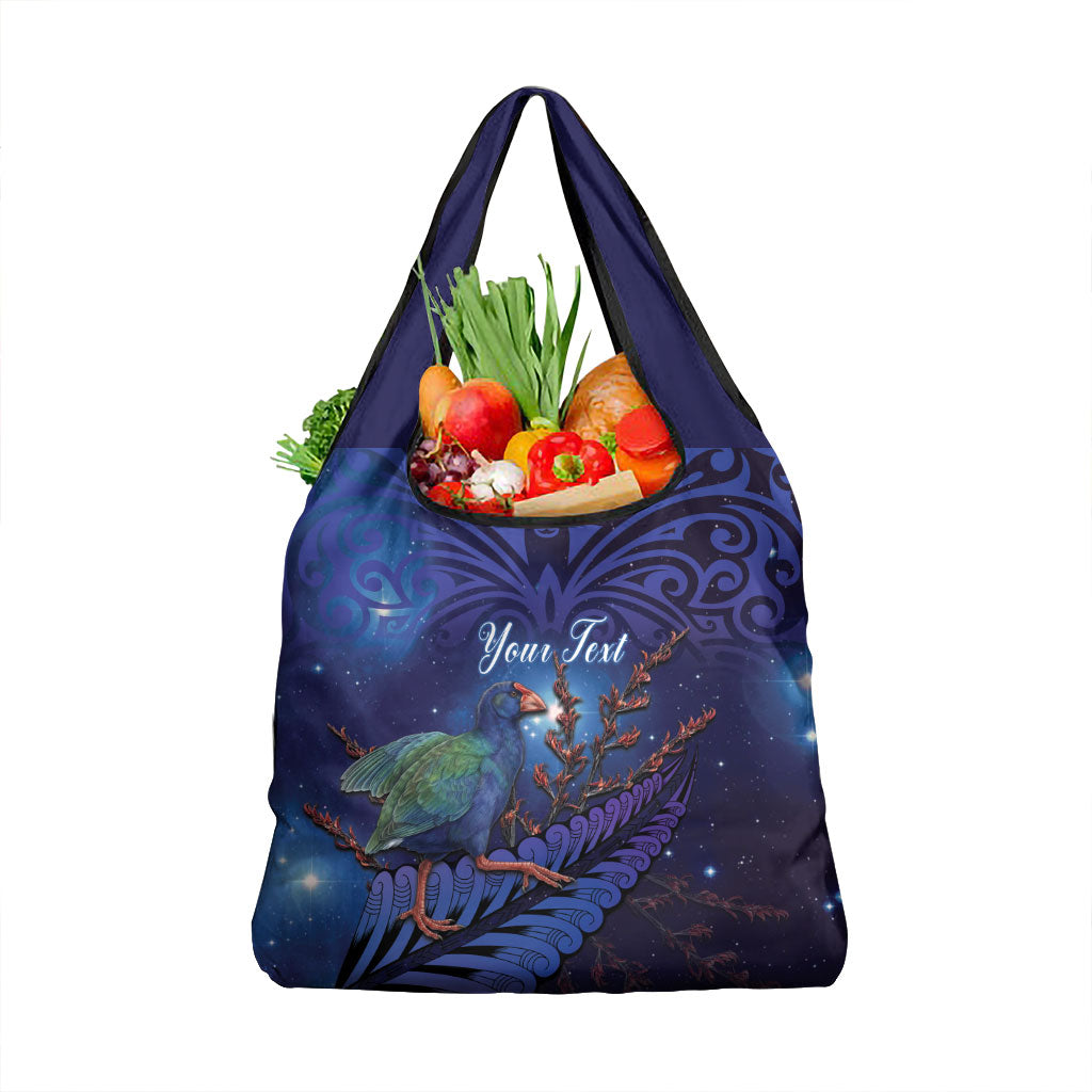 Takahe New Zealand Personalised Grocery Bag Harakeke Silver Fern Maori Pattern