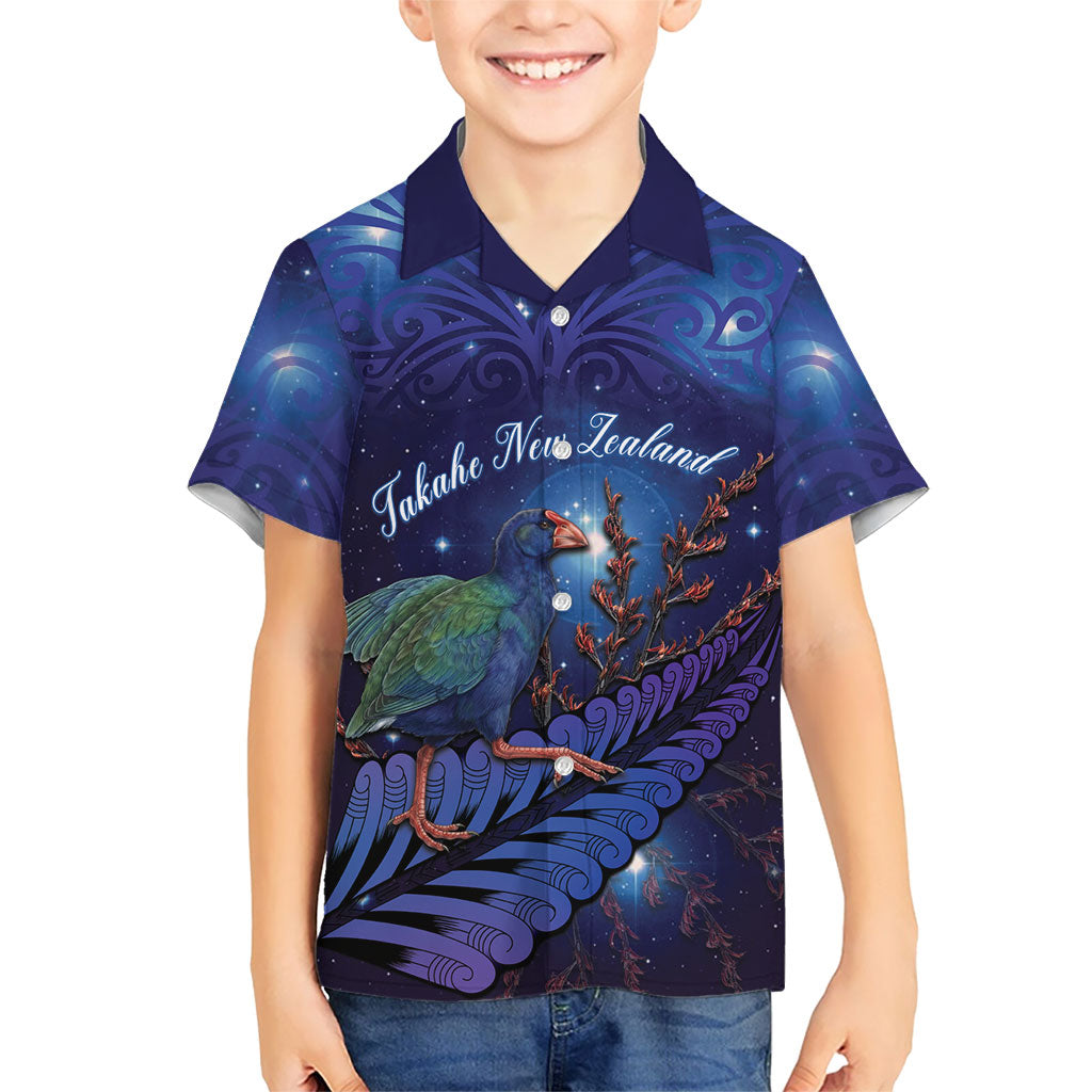 Takahe New Zealand Personalised Kid Hawaiian Shirt Harakeke Silver Fern Maori Pattern