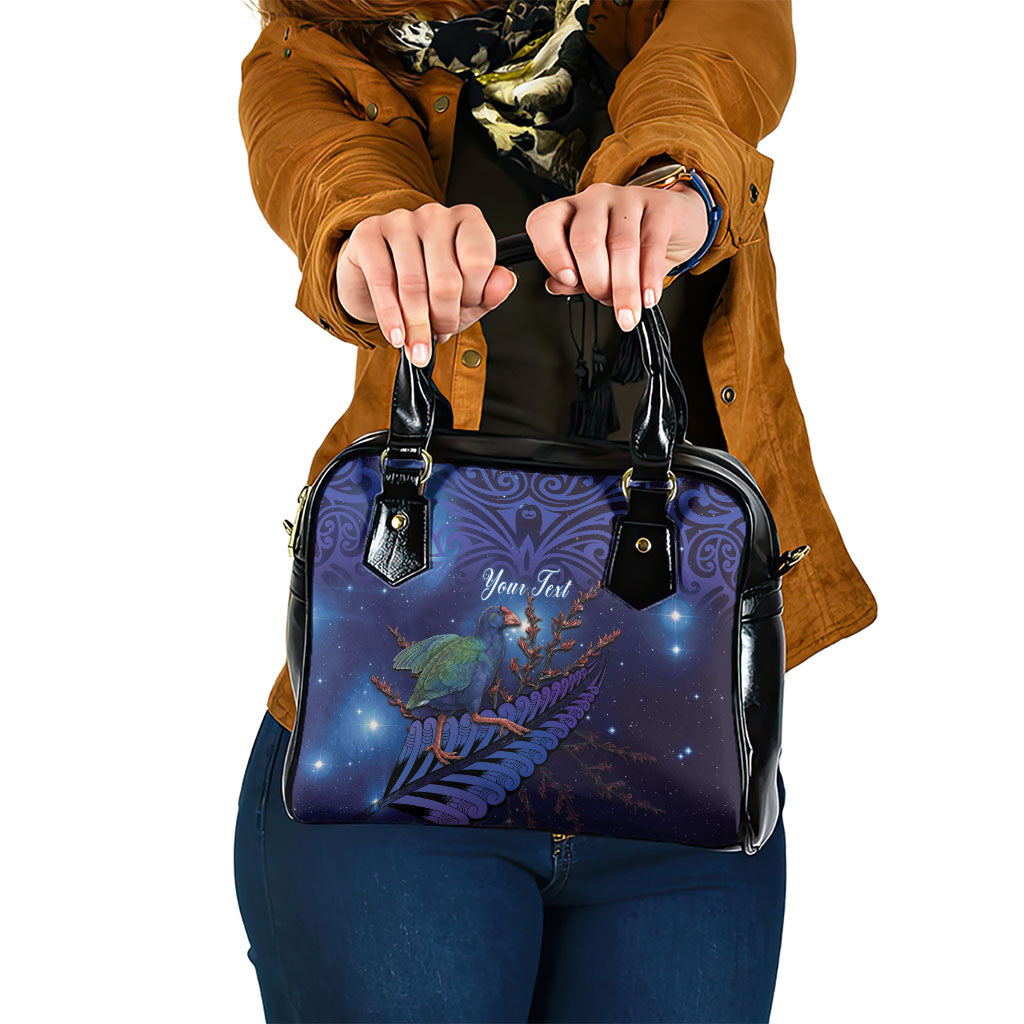 Takahe New Zealand Personalised Shoulder Handbag Harakeke Silver Fern Maori Pattern LT22 One Size Blue - Polynesian Pride