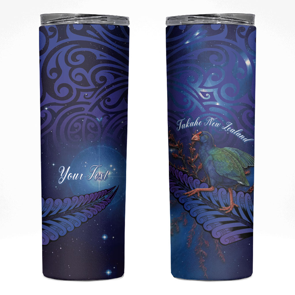 Takahe New Zealand Personalised Skinny Tumbler Harakeke Silver Fern Maori Pattern LT22 Blue - Polynesian Pride