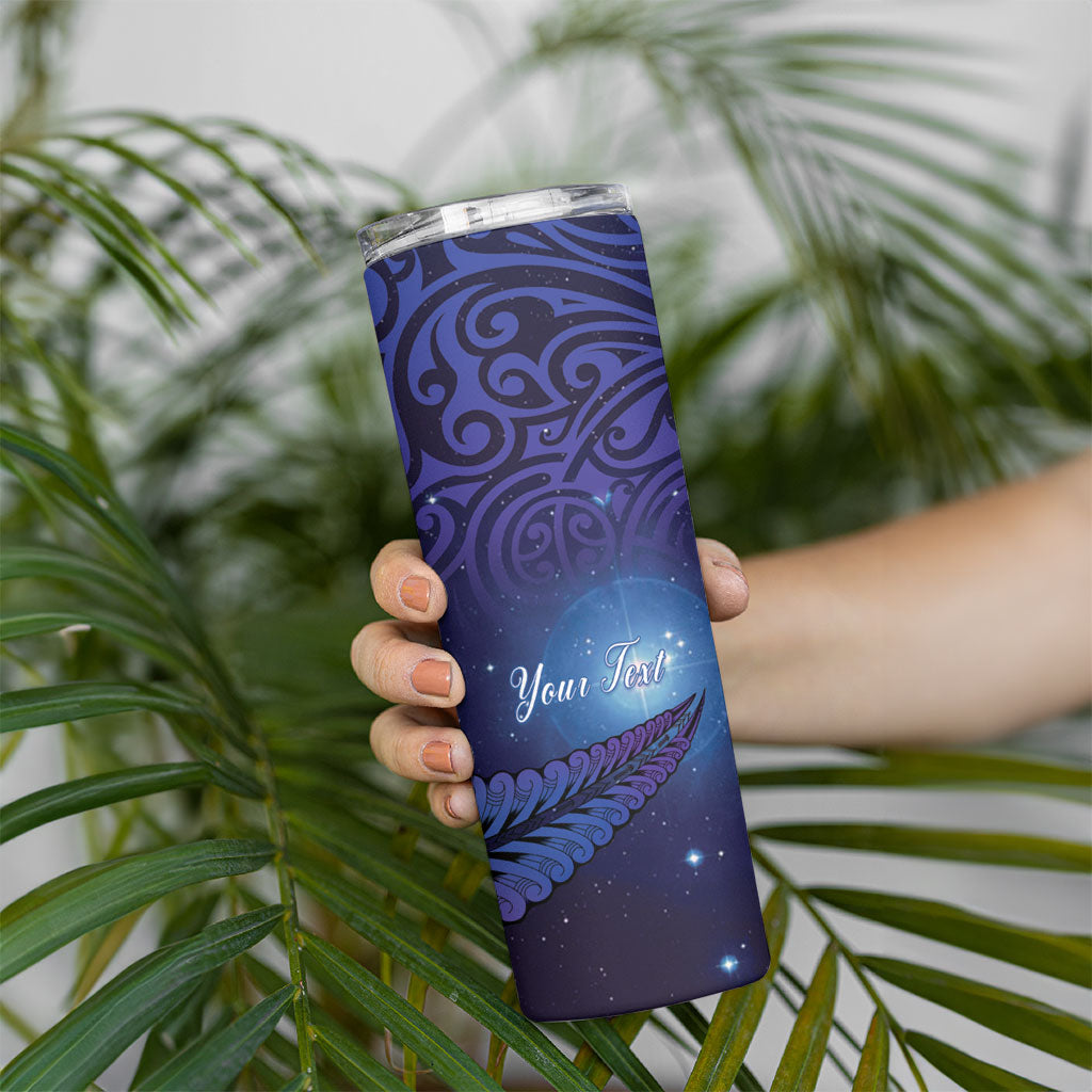 Takahe New Zealand Personalised Skinny Tumbler Harakeke Silver Fern Maori Pattern LT22 - Polynesian Pride