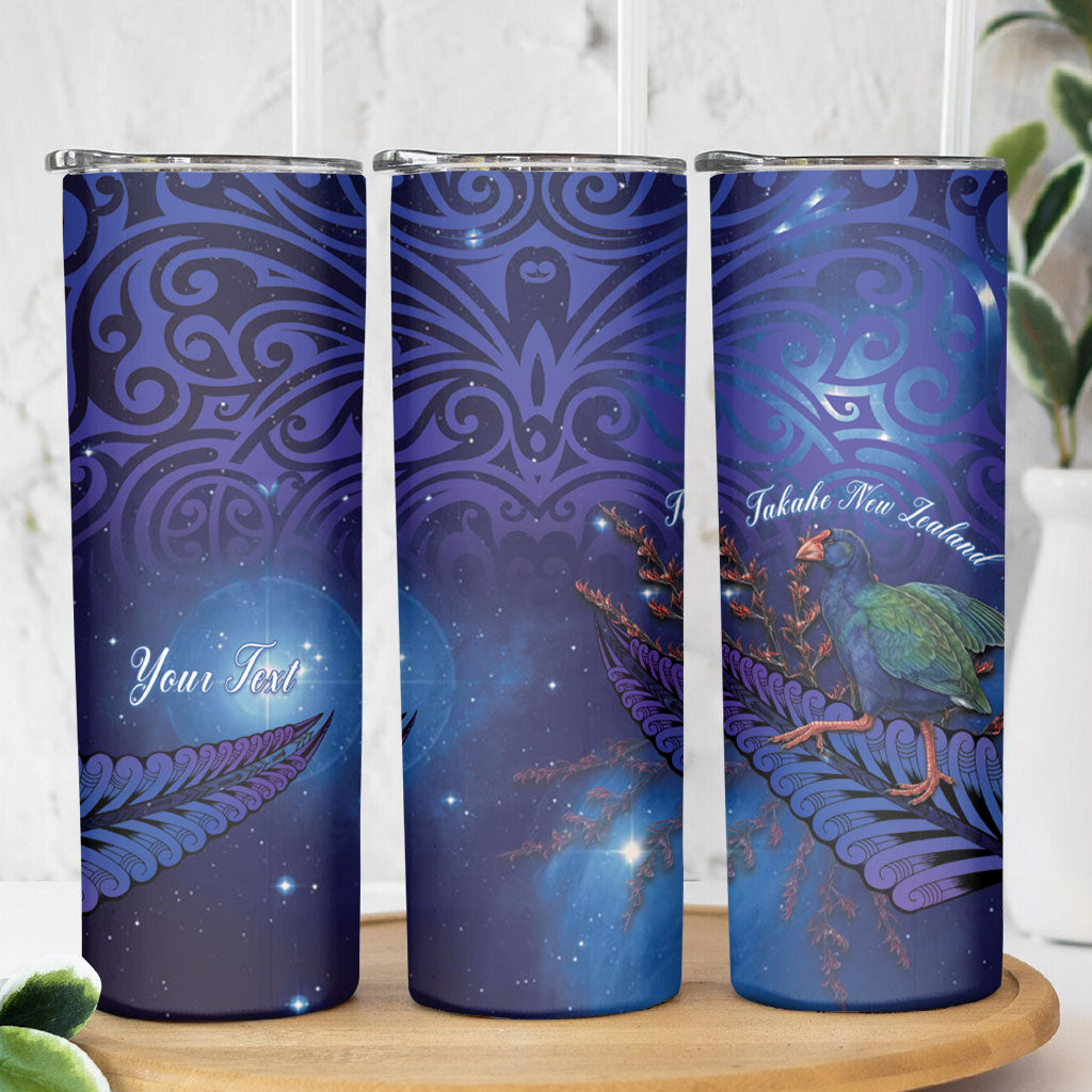 Takahe New Zealand Personalised Skinny Tumbler Harakeke Silver Fern Maori Pattern LT22 - Polynesian Pride