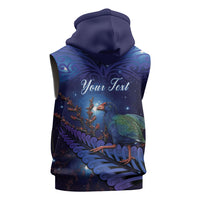 Takahe New Zealand Personalised Sleeveless Hoodie Harakeke Silver Fern Maori Pattern