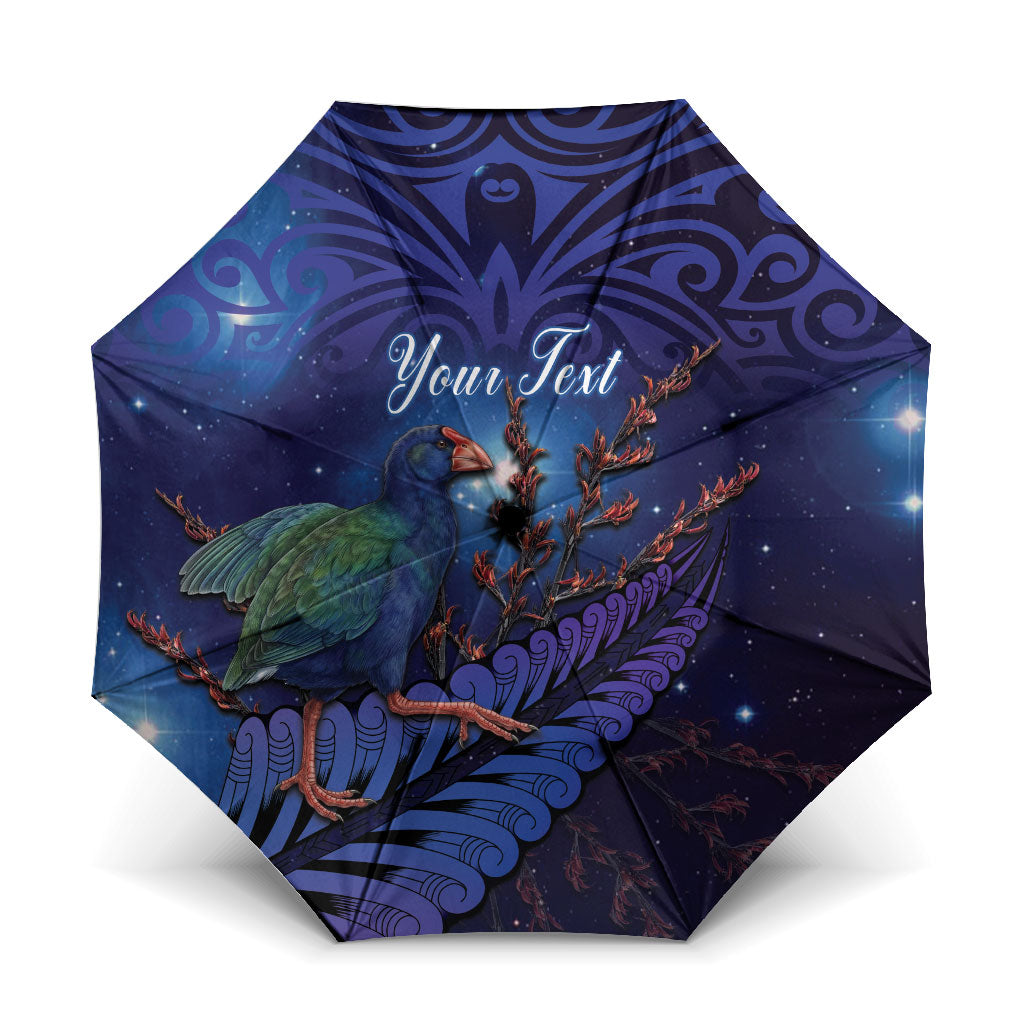 Takahe New Zealand Personalised Umbrella Harakeke Silver Fern Maori Pattern LT22 One Size Folded 11.42 inch Opened Diameter 37.4 inch Blue - Polynesian Pride